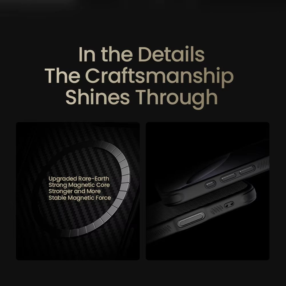 Premium iPhone Case — 600D Kevlar Magnetic Carbon Fiber Cover with Shockproof Full-Coverage PC+TPU Design & MagSafe Wireless Charging Support