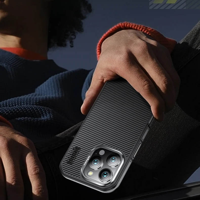 Premium iPhone Case — 600D Kevlar Series Magnetic Cover with Metal Camera Ring, Shockproof Half-Wrapped PC+TPU Design & MagSafe Compatibility