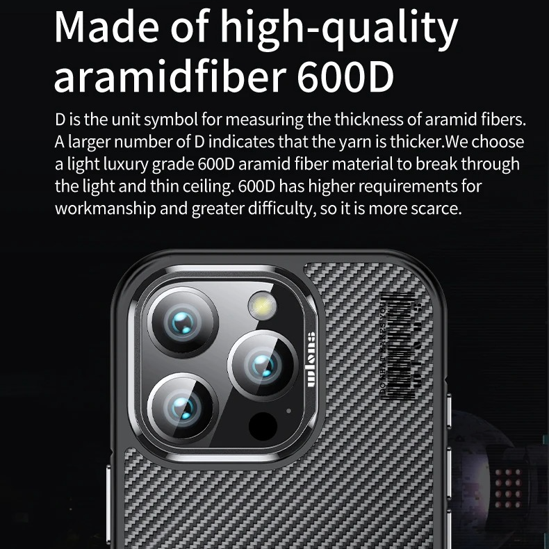 Premium iPhone Case — 600D Kevlar Series Magnetic Cover with Metal Camera Ring, Shockproof Half-Wrapped PC+TPU Design & MagSafe Compatibility