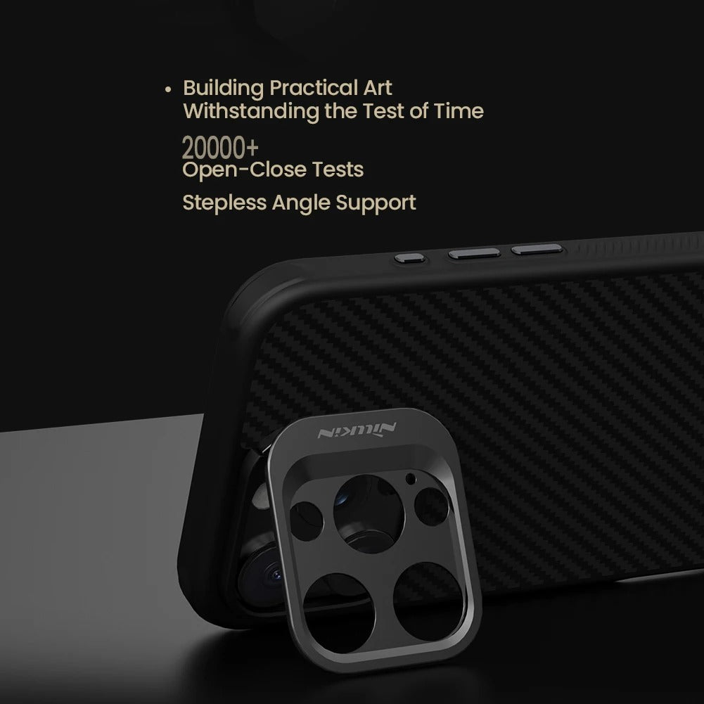Premium iPhone Case — Aramid Fiber Kevlar 600D Half-Wrapped Cover with MagSafe, Invisible Camera Ring Stand, Shockproof Anti-Fingerprint Design
