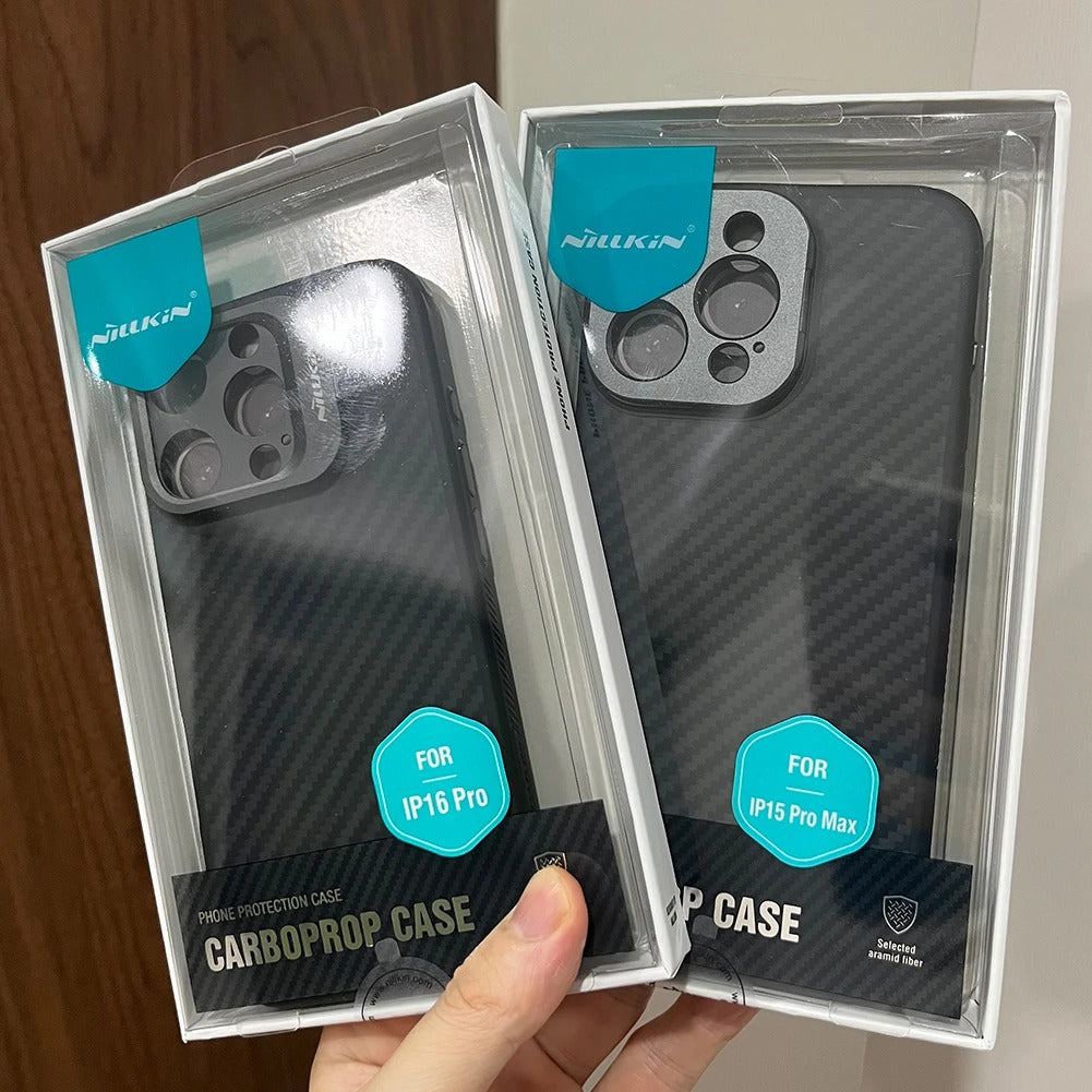 Premium iPhone Case — Aramid Fiber Kevlar 600D Half-Wrapped Cover with MagSafe, Invisible Camera Ring Stand, Shockproof Anti-Fingerprint Design