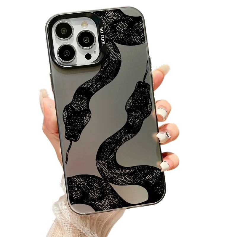 Premium iPhone Case — Black Snake Laser Protective TPU Cover with Drop-Resistant Design & Silver Energy Aesthetic