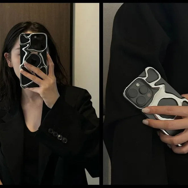 Premium iPhone Case — Hollow Electroplated Magnetic Cover with Shockproof Tough PC Design & Silver Plated Protective Frame