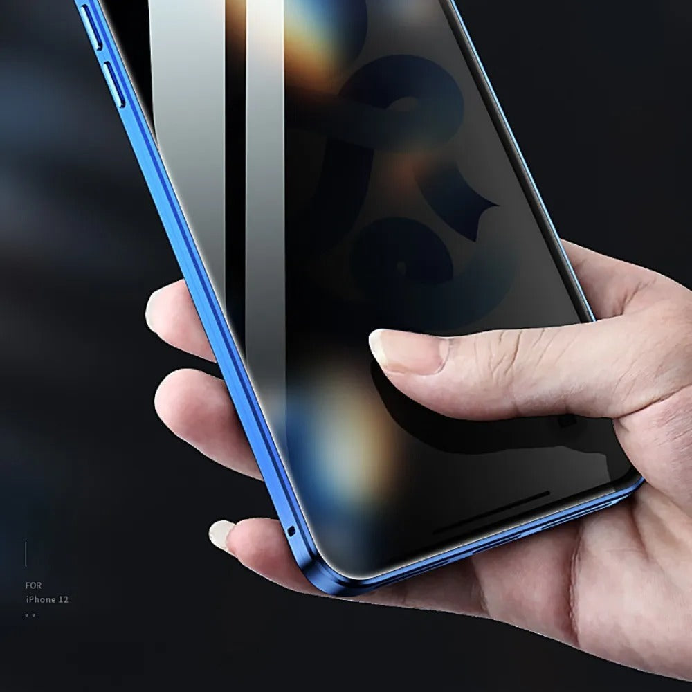 Premium iPhone Case — Magnetic Double-Sided Glass Cover with Privacy-Protecting Metal Frame and Shockproof Design