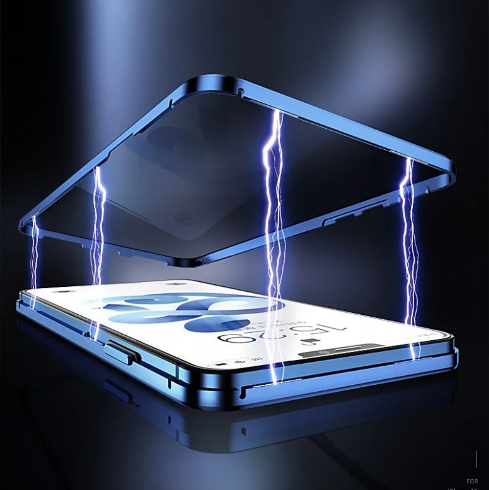 Premium iPhone Case — Magnetic Double-Sided Glass Cover with Privacy-Protecting Metal Frame and Shockproof Design