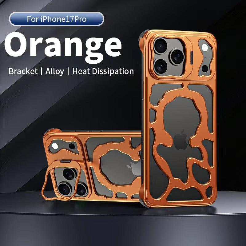 Premium iPhone Case — Magnetic Hollow Metal Cover with Breathable Heat-Dissipating Design and Built-In Stand Bracket