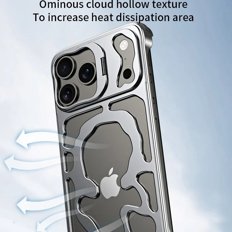 Premium iPhone Case — Magnetic Hollow Metal Cover with Breathable Heat-Dissipating Design and Built-In Stand Bracket