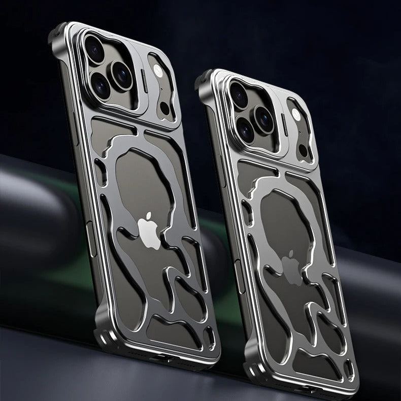 Premium iPhone Case — Magnetic Hollow Metal Cover with Breathable Heat-Dissipating Design and Built-In Stand Bracket