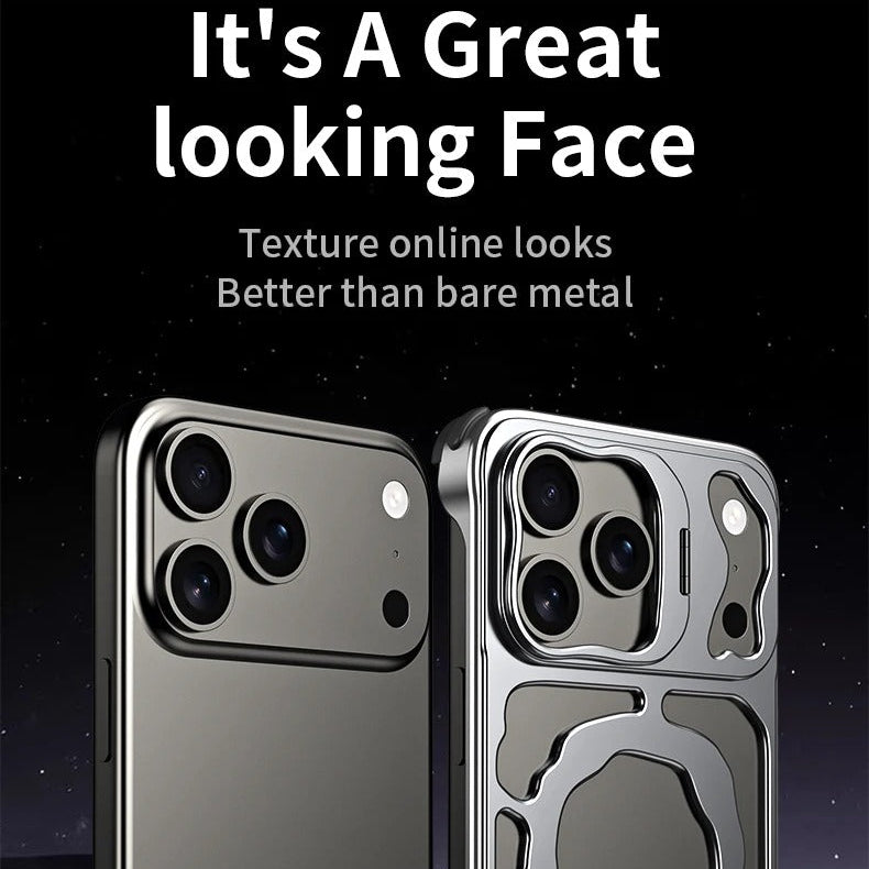 Premium iPhone Case — Magnetic Hollow Metal Cover with Breathable Heat-Dissipating Design and Built-In Stand Bracket