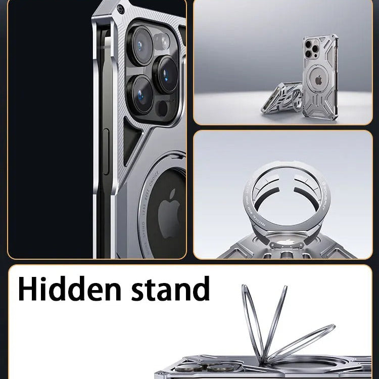 Premium iPhone Case — Magnetic Metal Protective Cover with Invisible Kickstand, Heavy-Duty Anti-Fall Design, Matte Anti-Fingerprint Finish & Non-Slip Grip