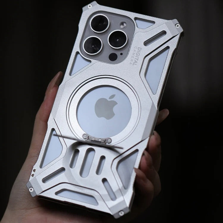 Premium iPhone Case — Magnetic Metal Protective Cover with Invisible Kickstand, Heavy-Duty Anti-Fall Design, Matte Anti-Fingerprint Finish & Non-Slip Grip
