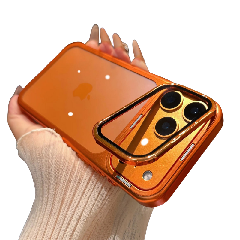 Premium iPhone Case — Plating Transparent Ultra-Thin PC Cover with Fold-Glass Camera Bracket, Full Lens Protection and Shockproof Anti-Fingerprint Design