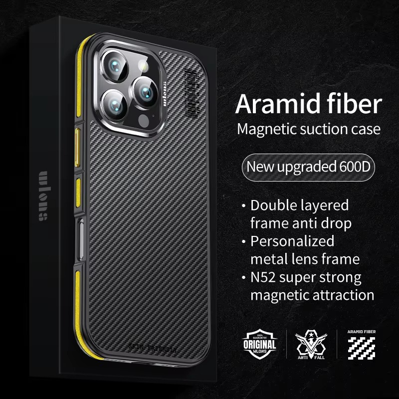 Premium iPhone Case — Real 600D Kevlar Aramid Fiber Half-Wrapped Cover with MagSafe Magnetic Wireless Charging, Shockproof Anti-Scratch Anti-Fingerprint Design