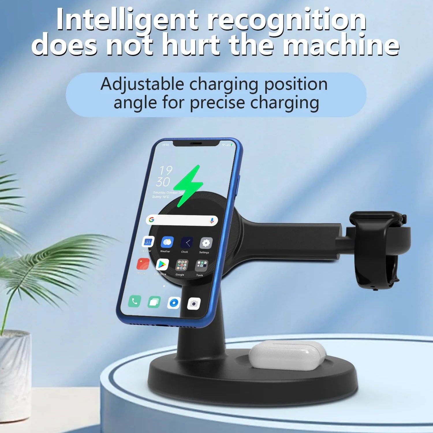 Premium iPhone MagSafe 3-in-1 Magnetic Wireless Charger Stand, Fast Charging Station for Phone, Watch & Earbuds with Type-C Power Input