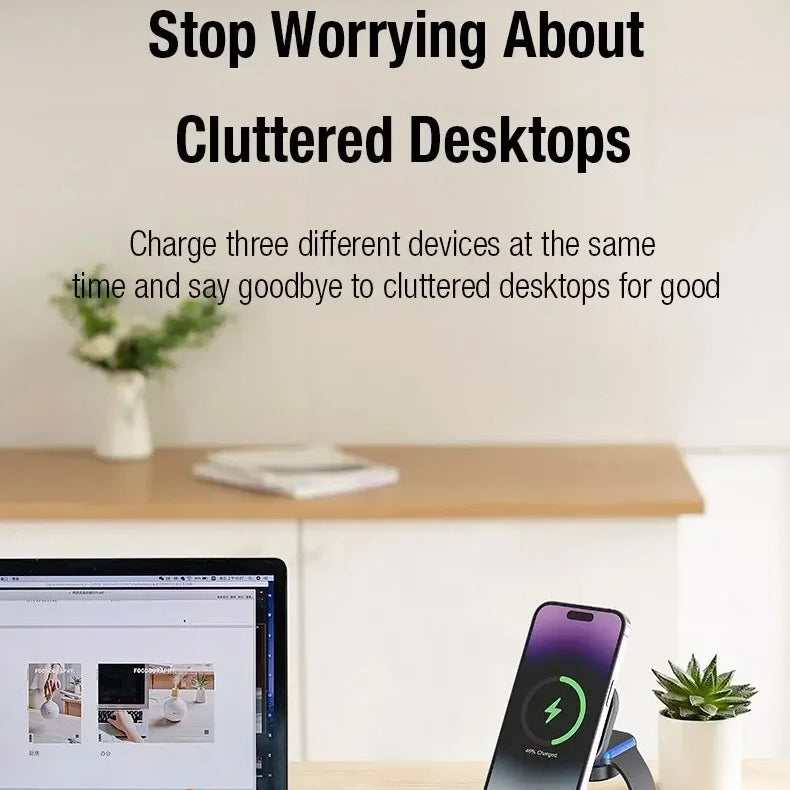 Premium iPhone MagSafe 3-in-1 Magnetic Wireless Charger Stand, Fast Charging Station for Phone, Watch & Earbuds with Type-C Power Input