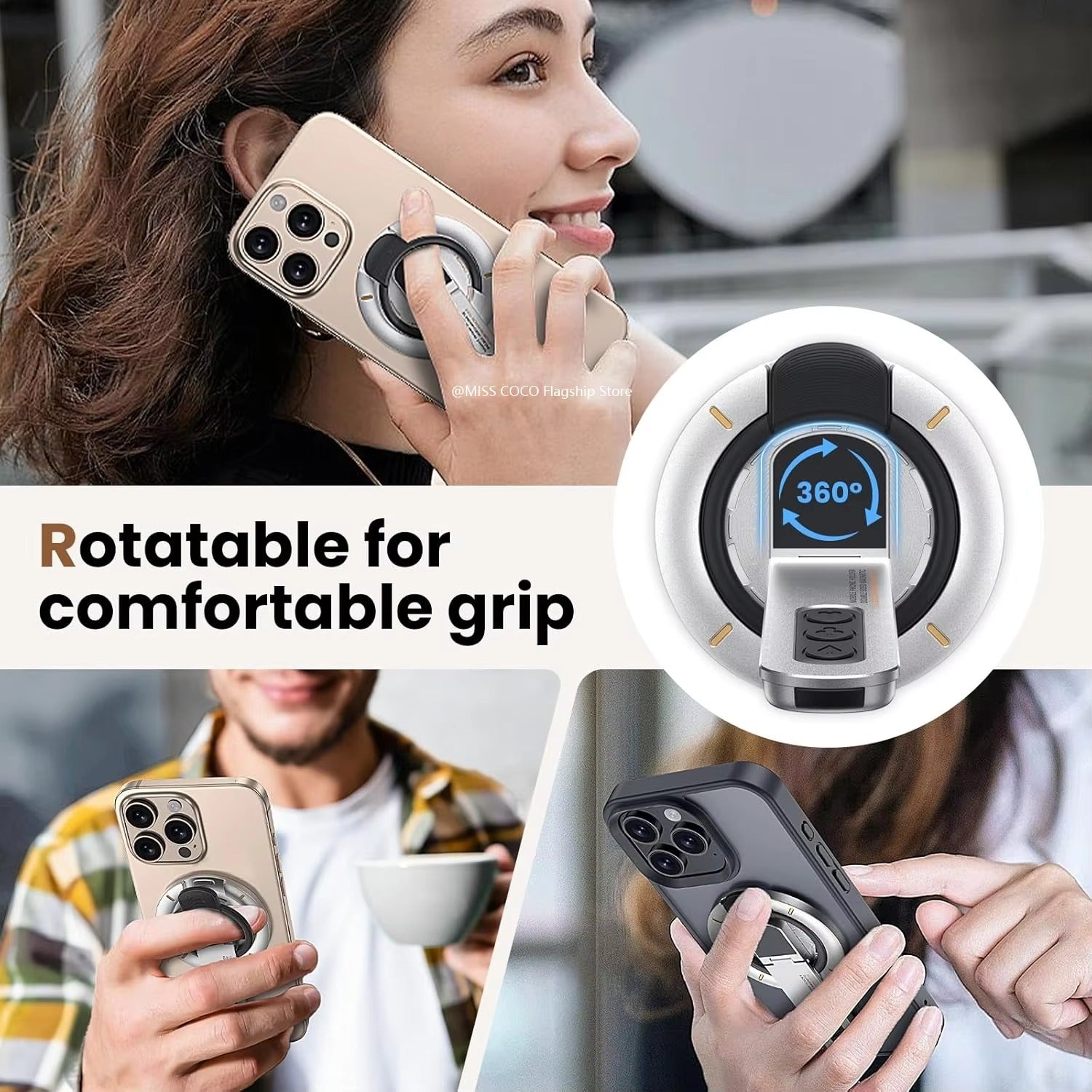 Premium iPhone MagSafe Phone Grip Stand, 3-in-1 Magnetic Finger Ring Holder with Double-Sided Aluminum Design for Secure Grip & Hands-Free Viewing
