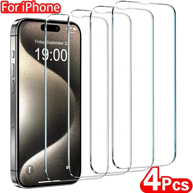 Premium iPhone Tempered Glass Screen Protector 4PCS – HD Clear Anti-Scratch, Anti-Shatter Full Protection Glass Film
