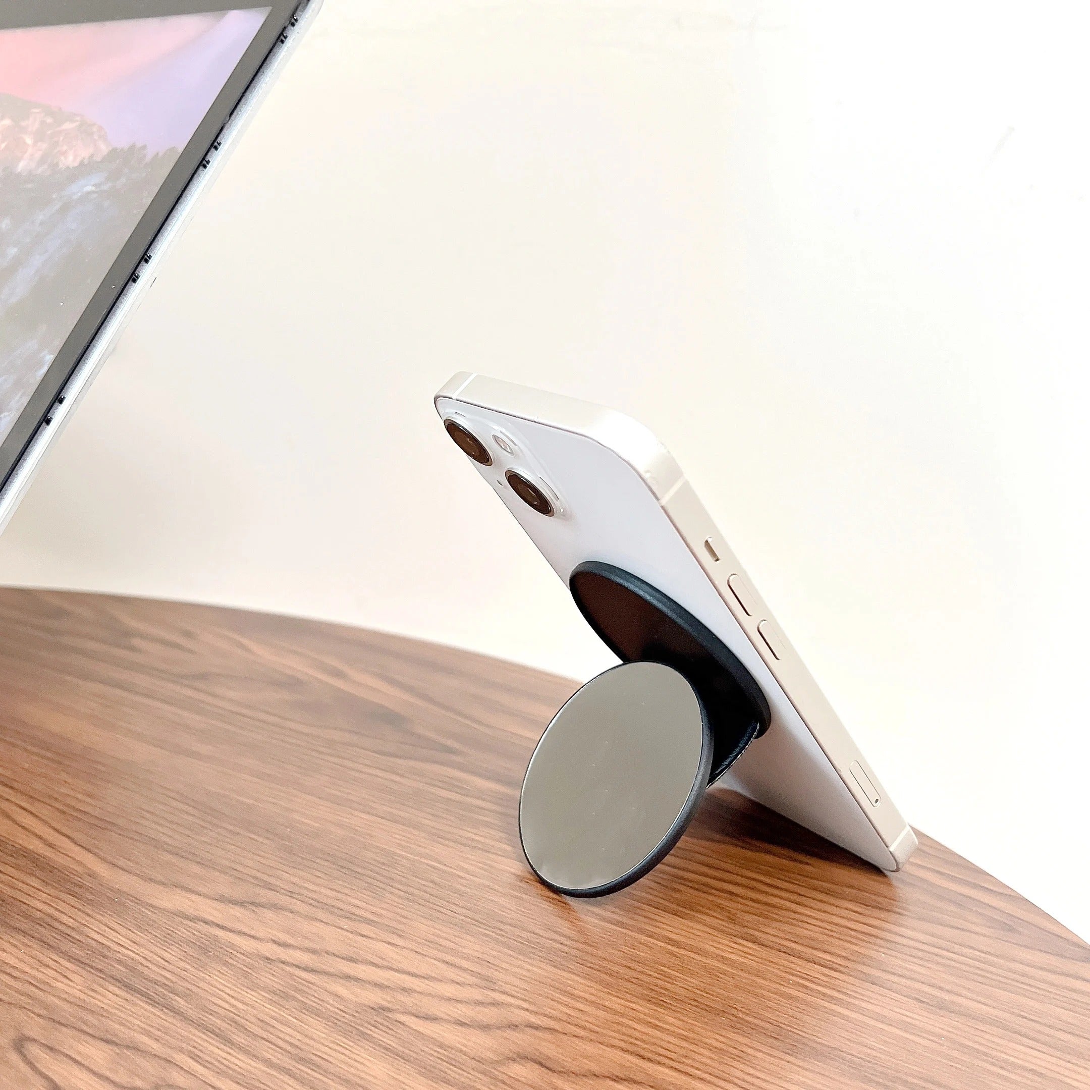 Refined iPhone MagSafe Magnetic Mirror Ring Holder, Folding Rotating Phone Grip Stand with Strong Suction, Portable Desktop Alloy Design