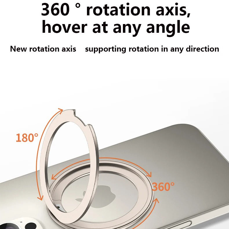 Refined iPhone Magnetic Ring Phone Holder, Slim Aluminum Metal Grip with 360° Rotation, Multi-Angle Stand & Secure MagSafe Hold