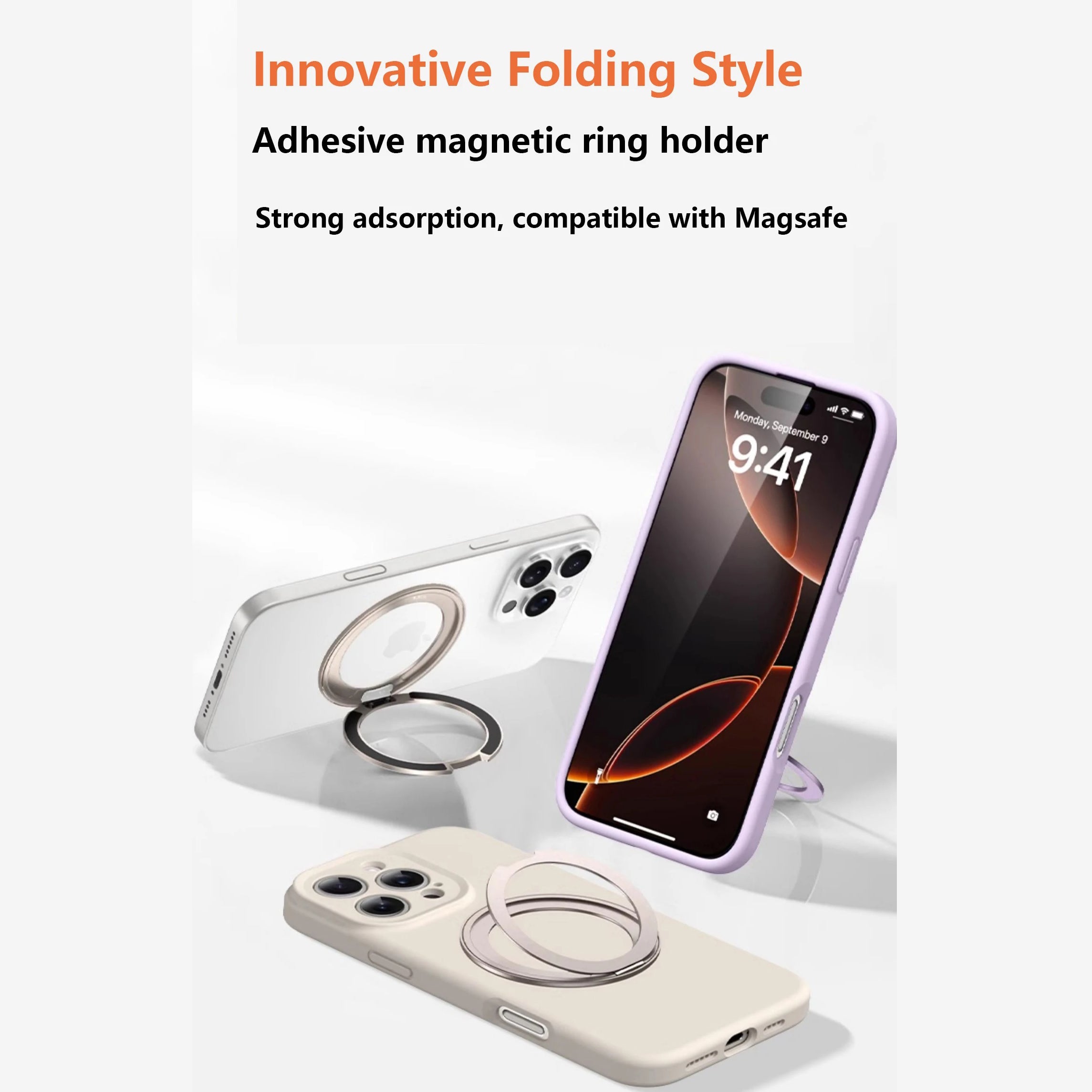 Refined iPhone Magnetic Ring Phone Holder, Slim Aluminum Metal Grip with 360° Rotation, Multi-Angle Stand & Secure MagSafe Hold
