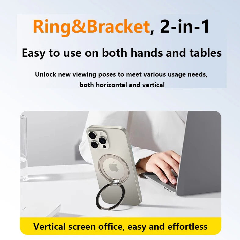 Refined iPhone Magnetic Ring Phone Holder, Slim Aluminum Metal Grip with 360° Rotation, Multi-Angle Stand & Secure MagSafe Hold