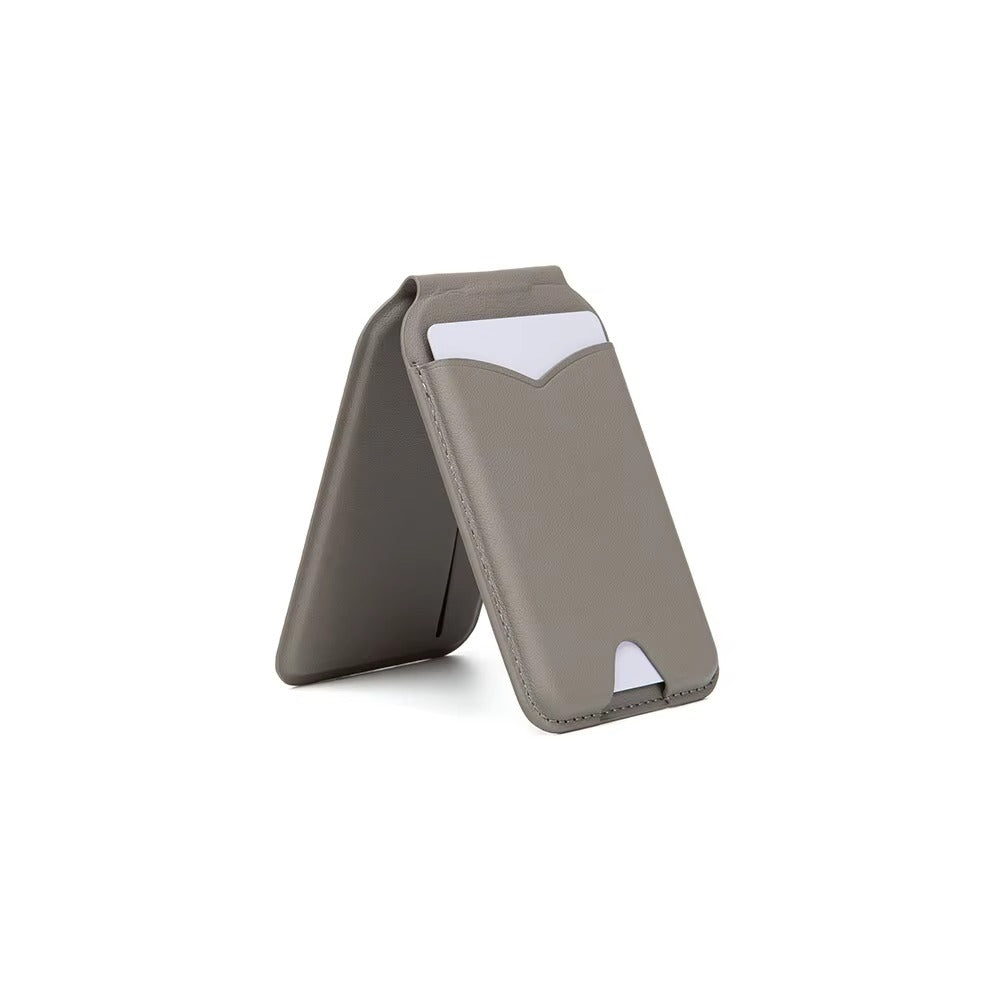 Refined iPhone Magnetic Wallet Stand with Mirror, MagSafe-Compatible PU Leather Card Holder with Adjustable Kickstand Design