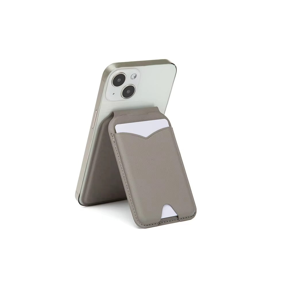 Refined iPhone Magnetic Wallet Stand with Mirror, MagSafe-Compatible PU Leather Card Holder with Adjustable Kickstand Design