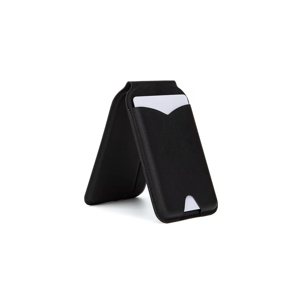 Refined iPhone Magnetic Wallet Stand with Mirror, MagSafe-Compatible PU Leather Card Holder with Adjustable Kickstand Design