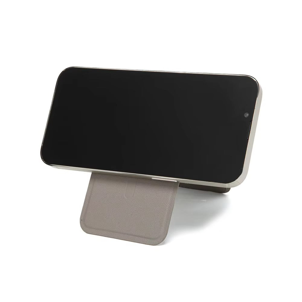 Refined iPhone Magnetic Wallet Stand with Mirror, MagSafe-Compatible PU Leather Card Holder with Adjustable Kickstand Design