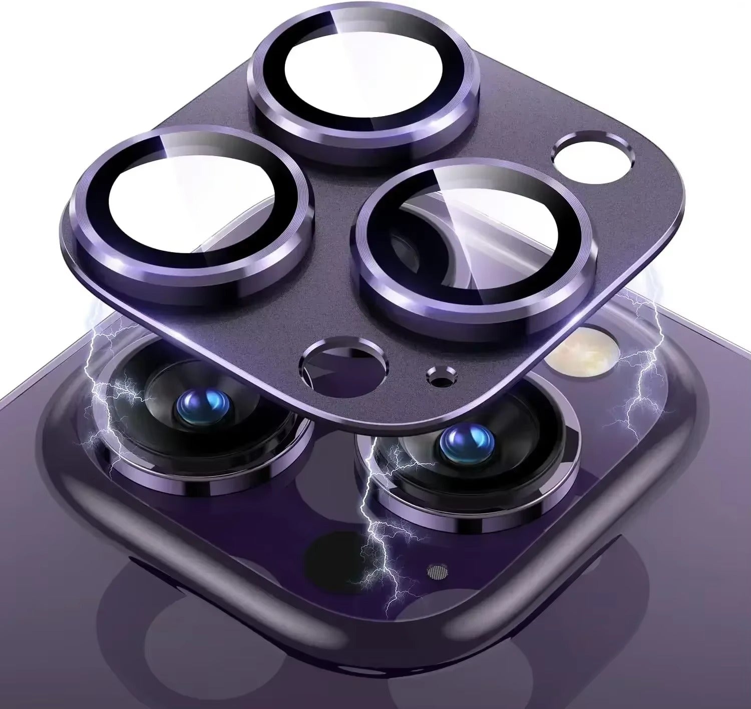 Refined iPhone Titanium Black Camera Lens Protector, Metal Tempered Glass Cover with Full Coverage, Scratch Resistance & Impact Protection