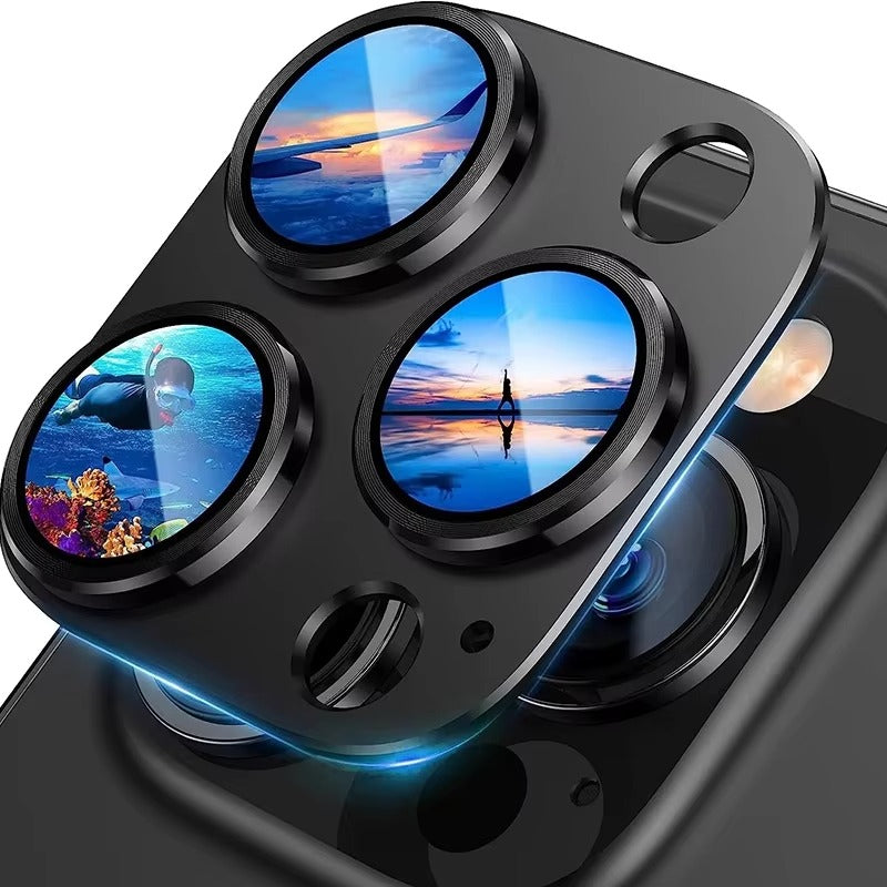 Refined iPhone Titanium Black Camera Lens Protector, Metal Tempered Glass Cover with Full Coverage, Scratch Resistance & Impact Protection