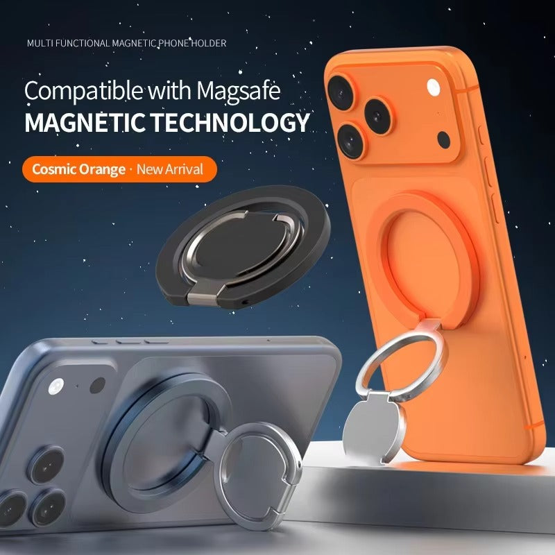 Rugged MagSafe Double-Sided Magnetic Phone Ring Stand, Aluminum Kickstand Grip with Strong Hold for Car, Gym & Desk Use