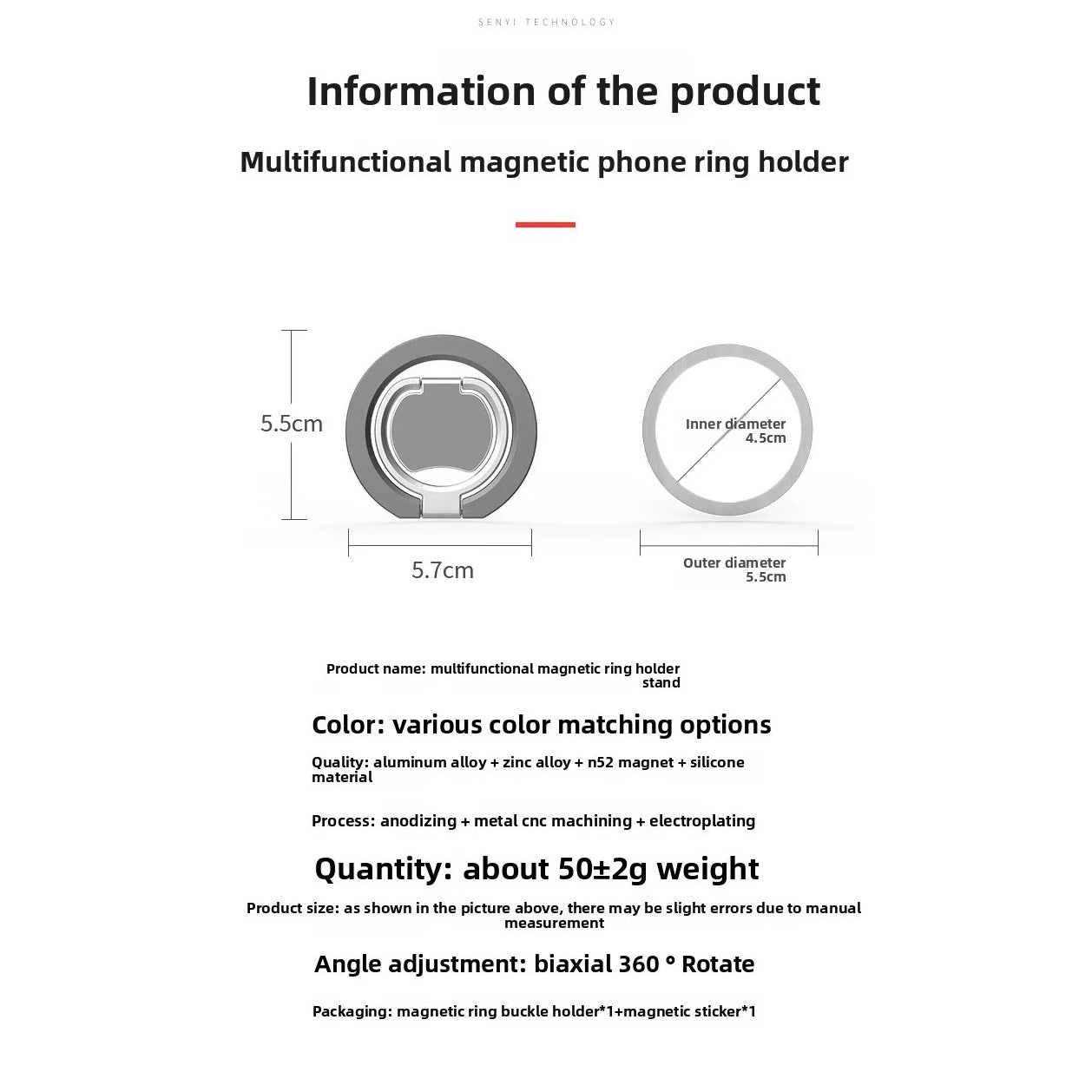 Rugged MagSafe Double-Sided Magnetic Phone Ring Stand, Aluminum Kickstand Grip with Strong Hold for Car, Gym & Desk Use