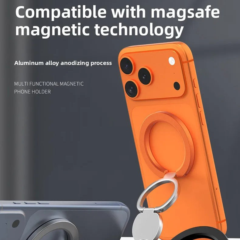 Rugged MagSafe Double-Sided Magnetic Phone Ring Stand, Aluminum Kickstand Grip with Strong Hold for Car, Gym & Desk Use