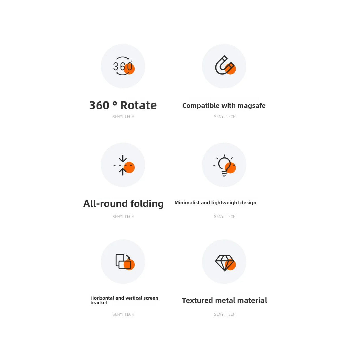 Rugged MagSafe Double-Sided Magnetic Phone Ring Stand, Aluminum Kickstand Grip with Strong Hold for Car, Gym & Desk Use