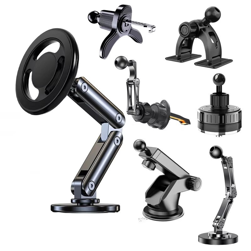 Rugged Magnetic Car Wireless Charger Stand, 15W Fast-Charge Metal Mount with 360° Rotation and Foldable Design