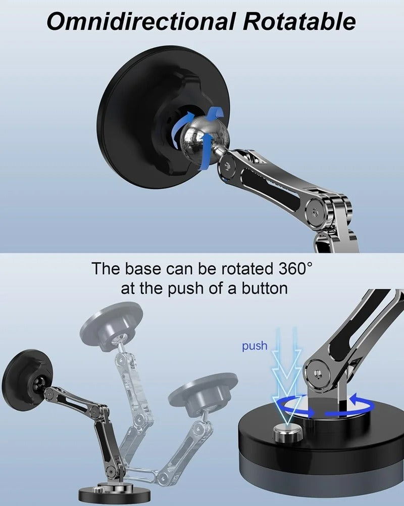 Rugged Magnetic Car Wireless Charger Stand, 15W Fast-Charge Metal Mount with 360° Rotation and Foldable Design