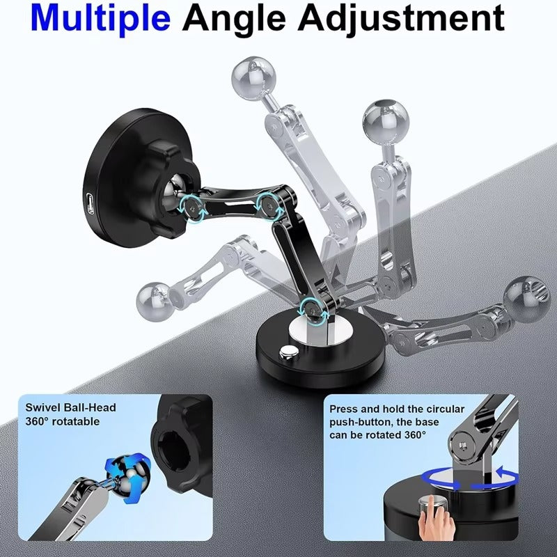Rugged Magnetic Car Wireless Charger Stand, 15W Fast-Charge Metal Mount with 360° Rotation and Foldable Design