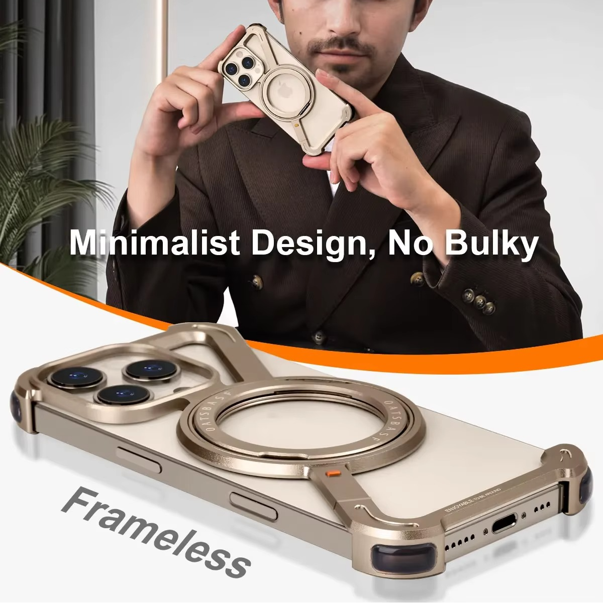 Rugged iPhone Case — Z-Shape Metal Shockproof Bumper with 360° Rotating Ring Holder, Magnetic, Wireless-Charging Compatible, Non-Slip Full Coverage