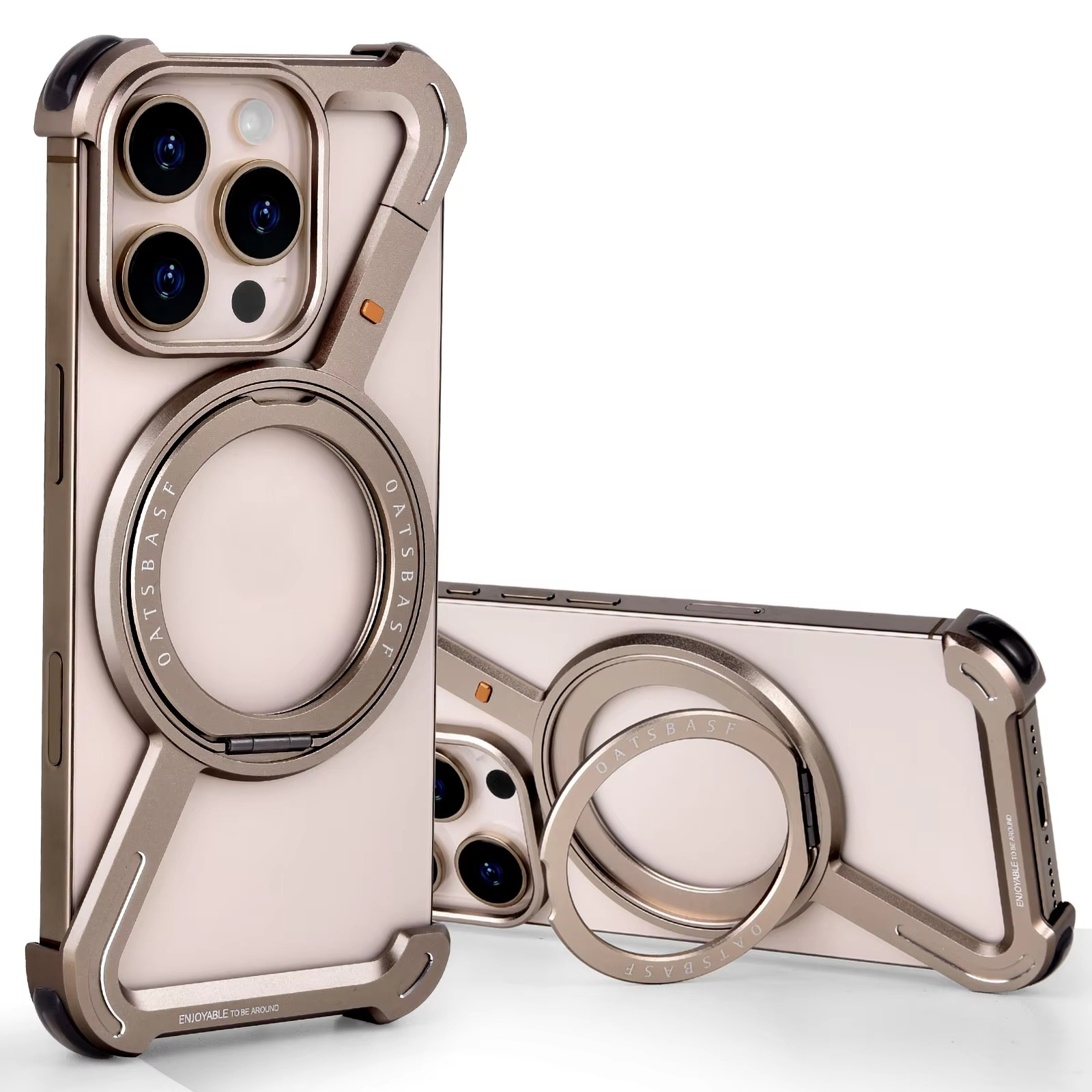 Rugged iPhone Case — Z-Shape Metal Shockproof Bumper with 360° Rotating Ring Holder, Magnetic, Wireless-Charging Compatible, Non-Slip Full Coverage