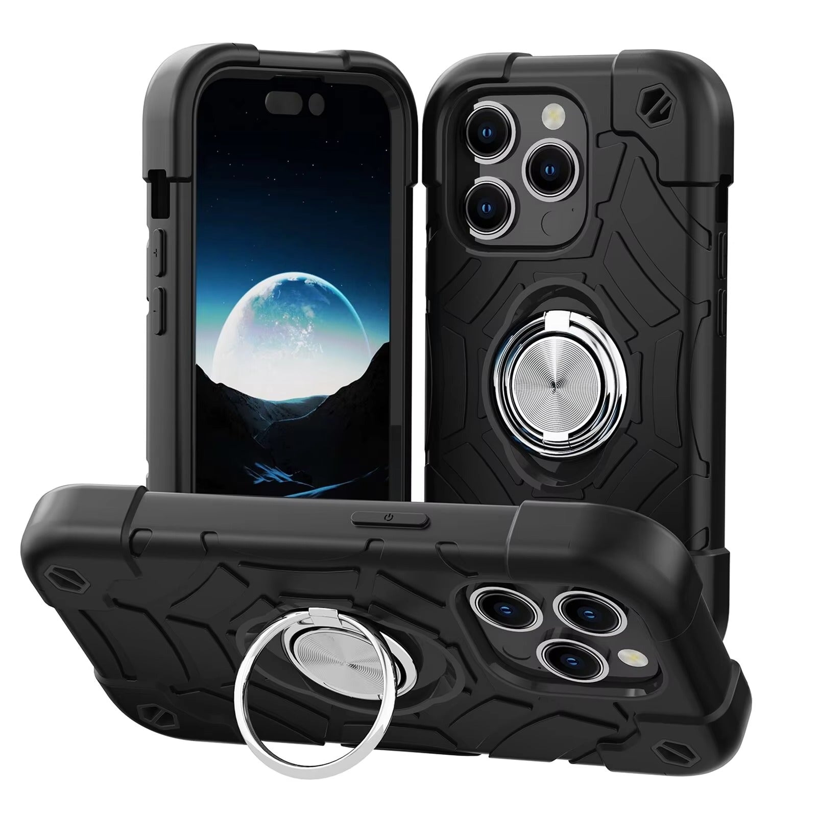 Rugged iPhone Case Military Grade Shockproof Protection — Heavy Duty Cover with Kickstand Ring Holder, Drop-Resistant Design, Full Body Defense