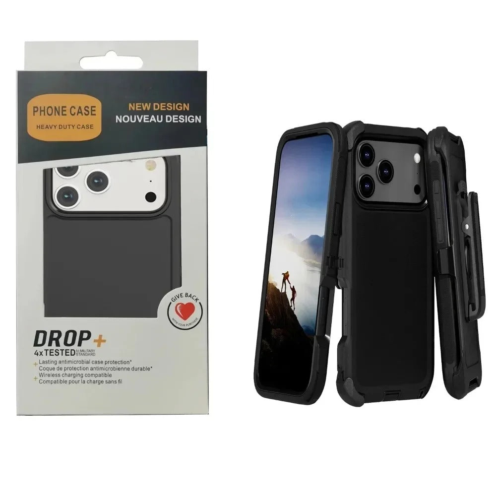 Rugged iPhone Case — 3-in-1 Heavy-Duty Shockproof Defender Cover with Clip, Dual-Layer TPU+PC Protection and Matte Anti-Fingerprint Waterproof Design