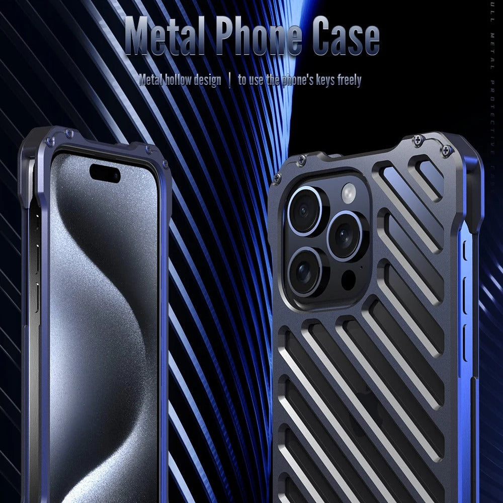 Rugged iPhone Case — Aluminum Alloy Heat-Dissipation Armor Cover with Shockproof Heavy-Duty Full-Coverage Metal Design