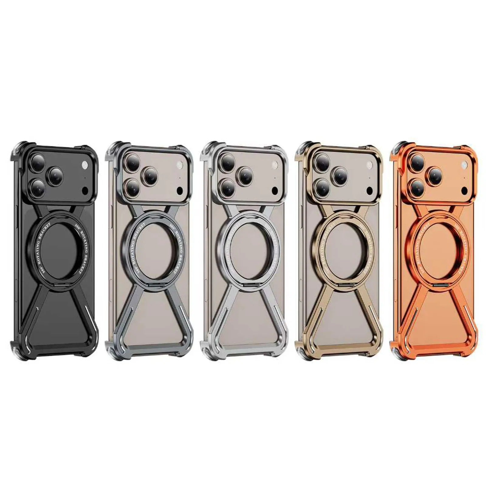 Rugged iPhone Case — Aluminum Alloy Metal Bumper Cover with 360° Rotating Magnetic Kickstand, Airbag Anti-Drop Protection and Durable Shockproof Design