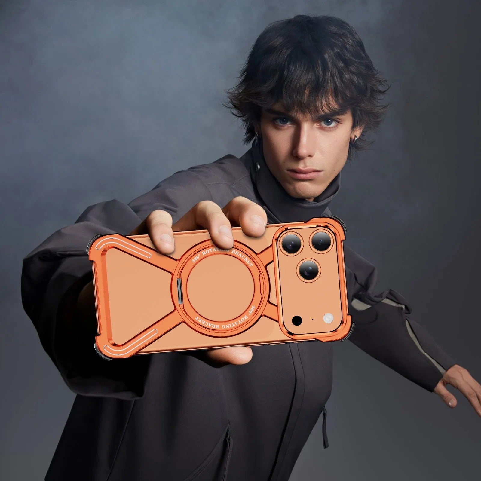 Rugged iPhone Case — Aluminum Alloy Metal Bumper Cover with 360° Rotating Magnetic Kickstand, Airbag Anti-Drop Protection and Durable Shockproof Design