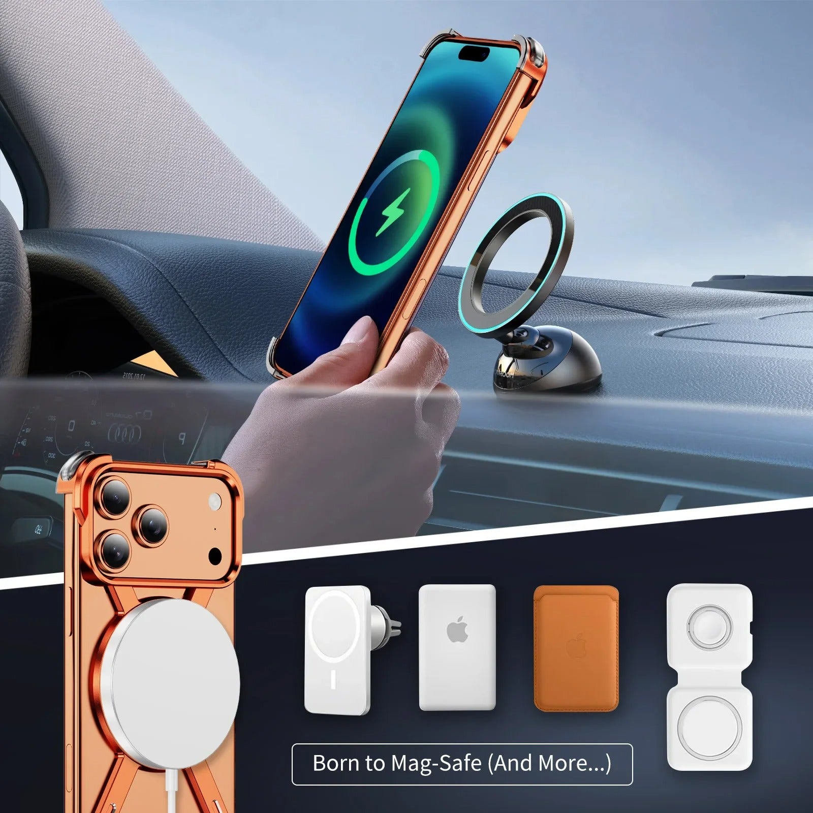Rugged iPhone Case — Aluminum Alloy Metal Bumper Cover with 360° Rotating Magnetic Kickstand, Airbag Anti-Drop Protection and Durable Shockproof Design