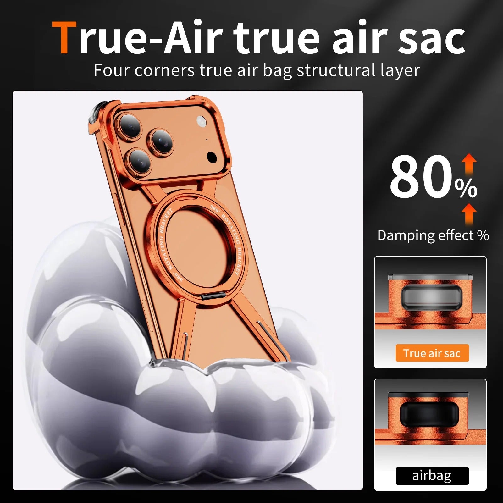 Rugged iPhone Case — Aluminum Alloy Metal Bumper Cover with 360° Rotating Magnetic Kickstand, Airbag Anti-Drop Protection and Durable Shockproof Design
