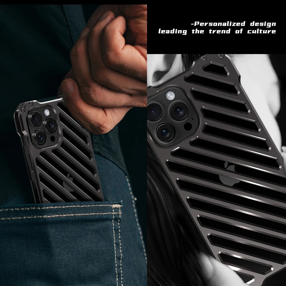 Rugged iPhone Case — Aluminum Armor Bumper with 3D Camera Lens Protective Frame, Shockproof Metal Gear Design & Transparent Hard Cover