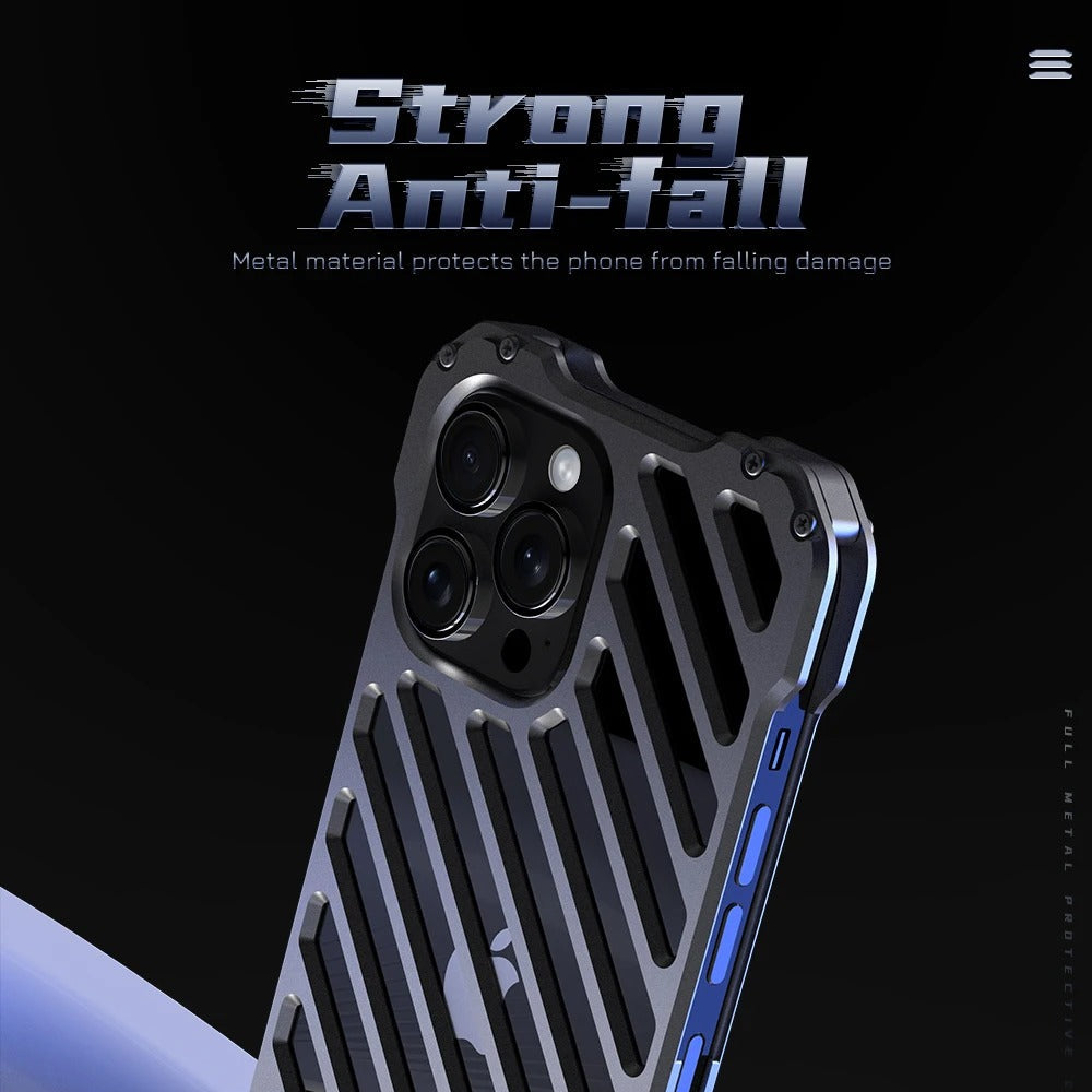 Rugged iPhone Case — Aluminum Armor Bumper with 3D Camera Lens Protective Frame, Shockproof Metal Gear Design & Transparent Hard Cover