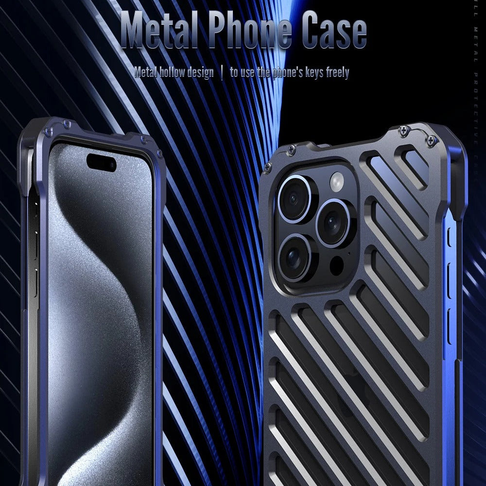 Rugged iPhone Case — Aluminum Armor Bumper with 3D Camera Lens Protective Frame, Shockproof Metal Gear Design & Transparent Hard Cover